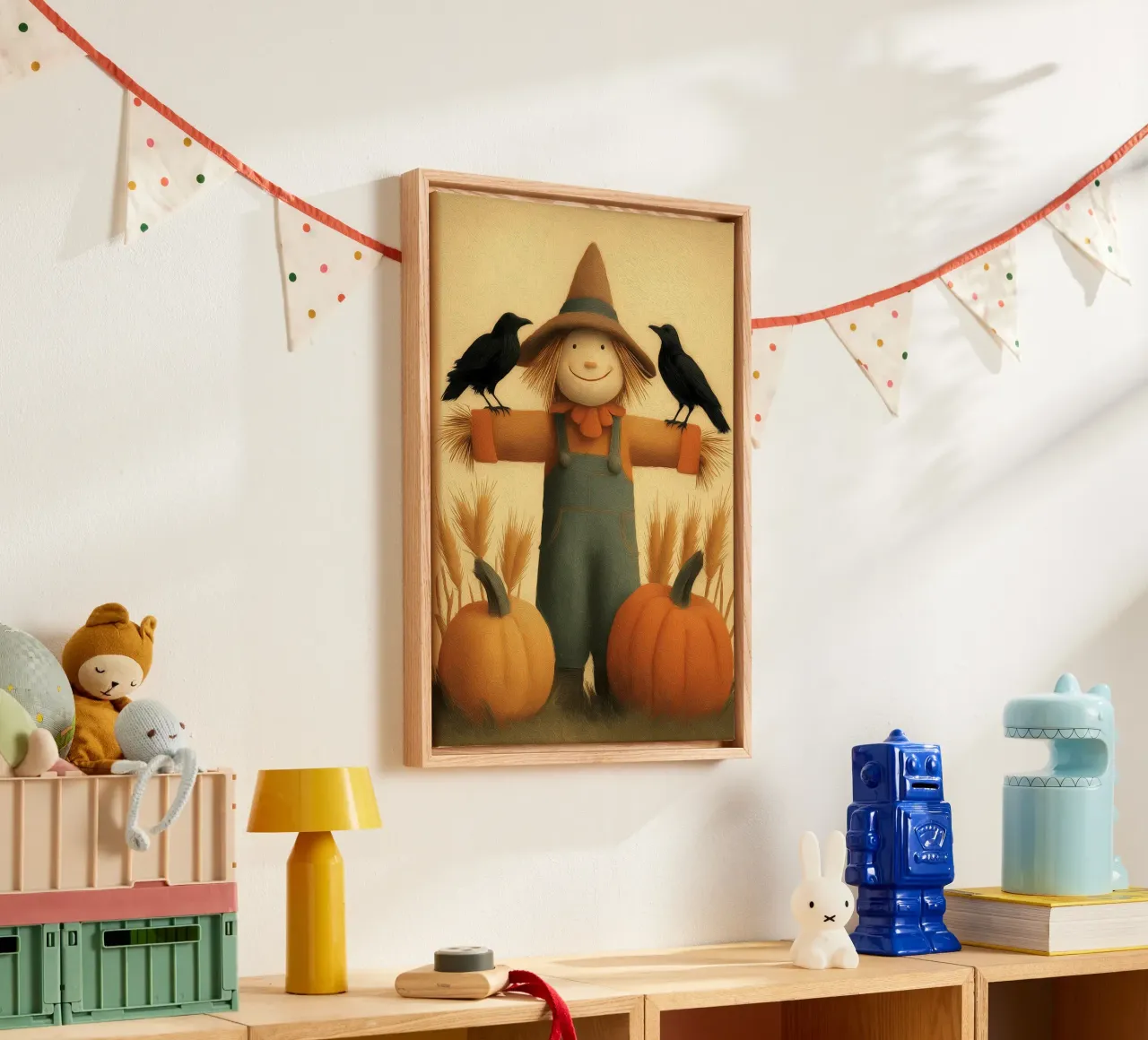 Spaventapasseri e zucche Arte autunnale tela con Cornice a cassetta da vintagepod
