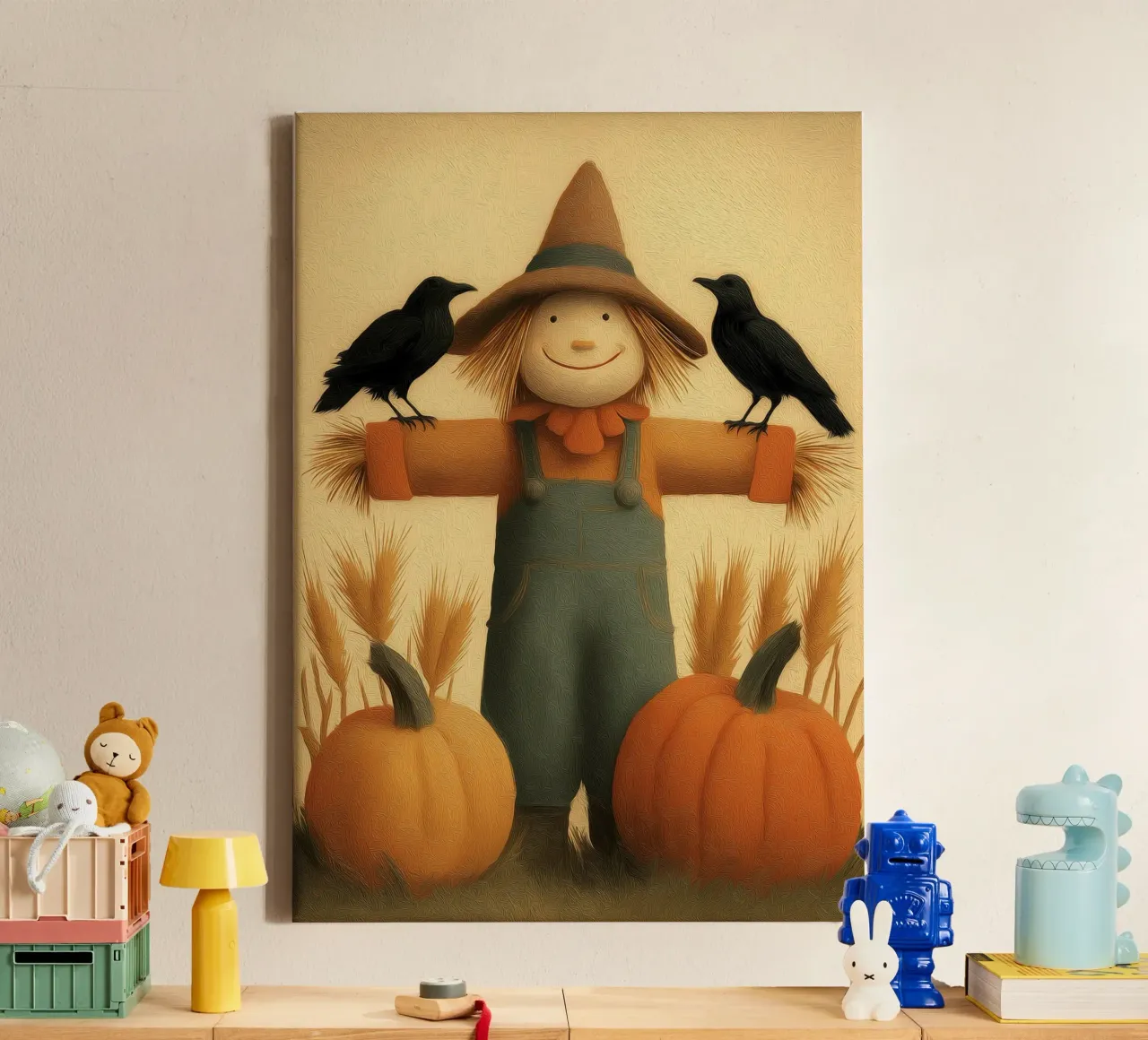 Spaventapasseri e zucche Arte autunnale tela con Cornice a cassetta da vintagepod