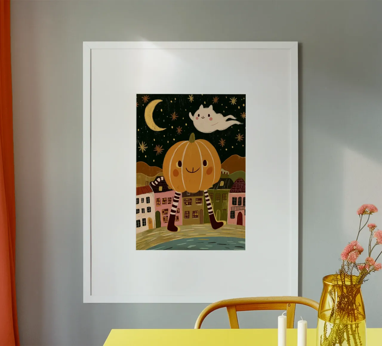 Carino il villaggio fantasma di Halloween con le zampe di zucca poster da vintagepod