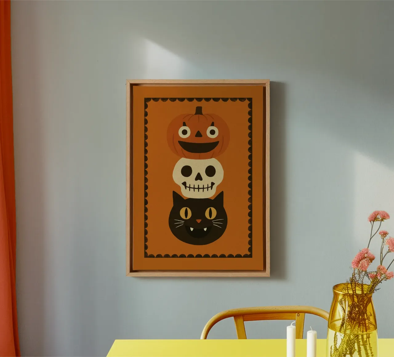 Schattige Pompoen, Schedel & Kat Halloween-stapel canvas met Baklijst van vintagepod