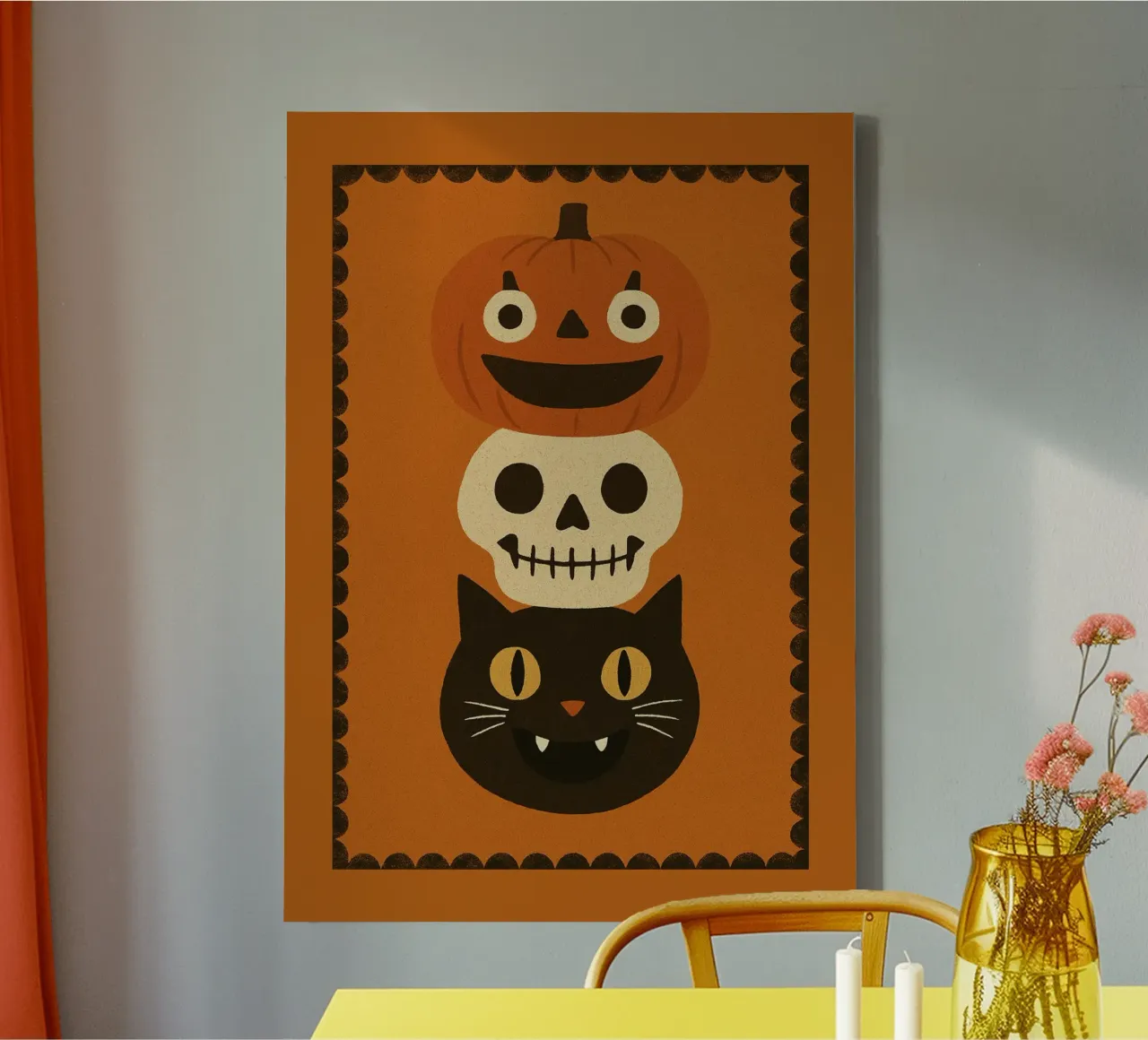 Schattige Pompoen, Schedel & Kat Halloween-stapel canvas met Baklijst van vintagepod