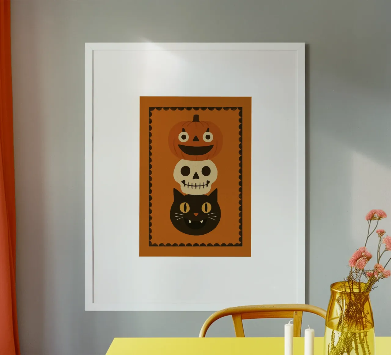 Cute Pumpkin, Skull & Cat Halloween Stack poster by vintagepod