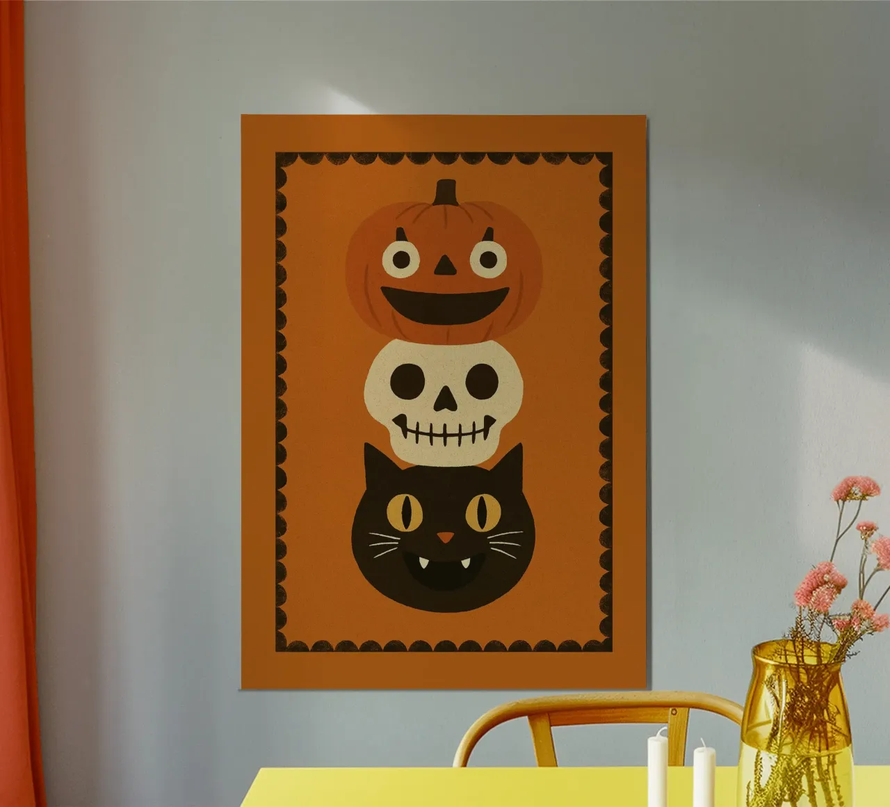 Cute Pumpkin, Skull & Cat Halloween Stack poster by vintagepod