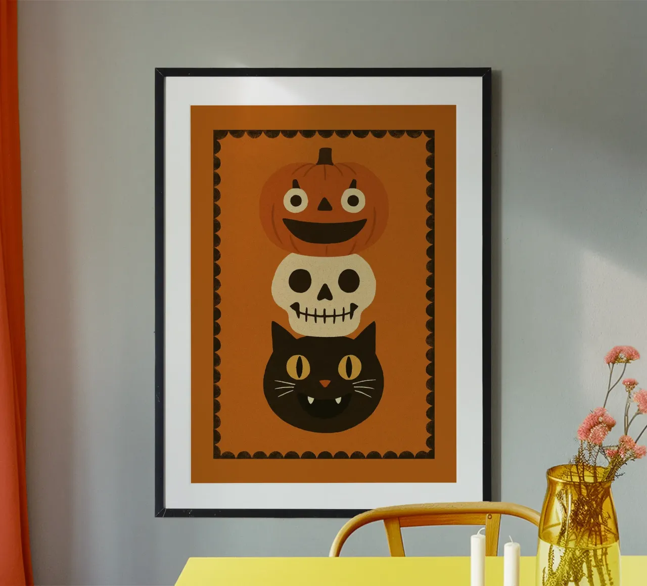Cute Pumpkin, Skull & Cat Halloween Stack poster by vintagepod