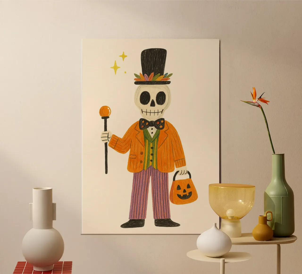 Scheletro Dapper Gentleman Halloween Dolcetto o scherzetto poster da vintagepod