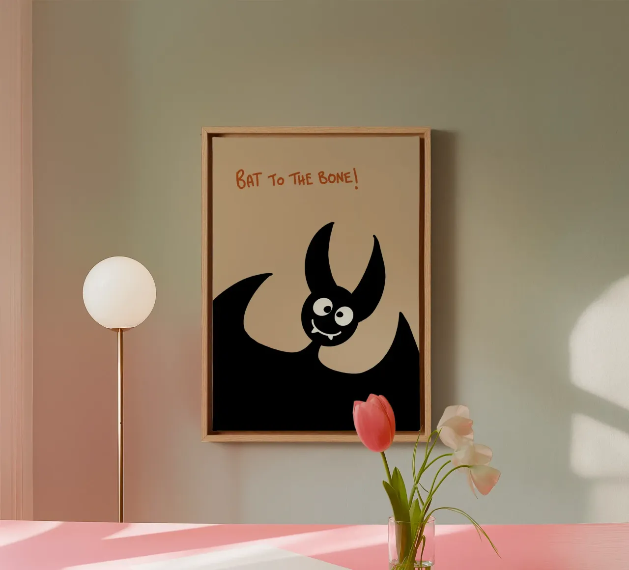Bat to the Bone Funny Spooky Halloween Art canvas with Floater frame by vintagepod
