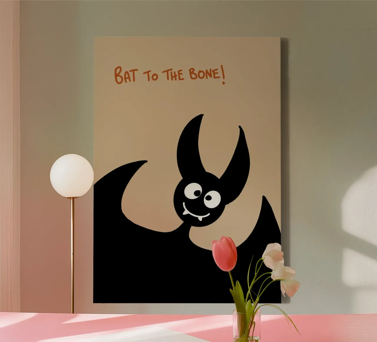 Bat to the Bone Funny Spooky Halloween Art canvas with Floater frame by vintagepod