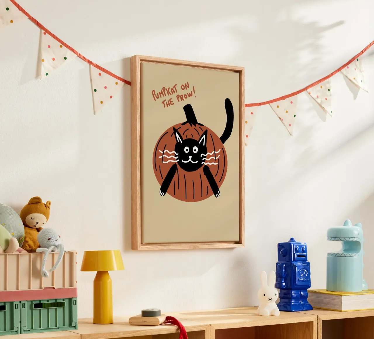Zucca a caccia, gatto carino di Halloween tela con Cornice a cassetta da vintagepod