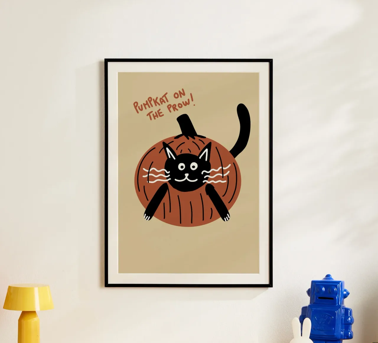 Zucca a caccia, gatto carino di Halloween poster con telaio in alluminio da vintagepod