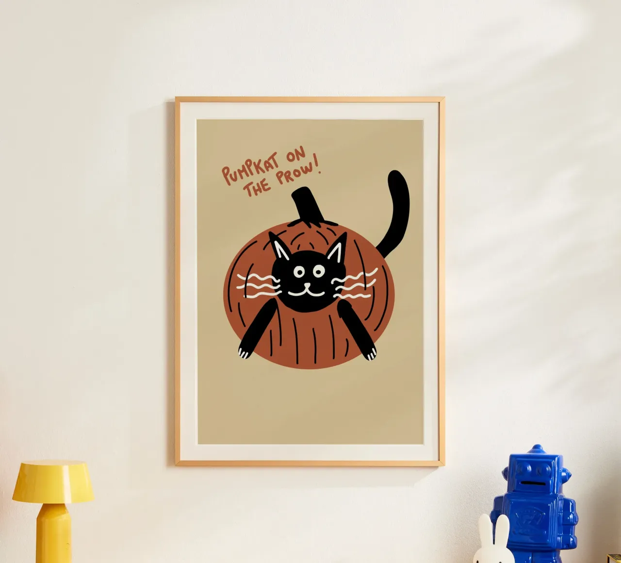 Zucca a caccia, gatto carino di Halloween poster con telaio in alluminio da vintagepod