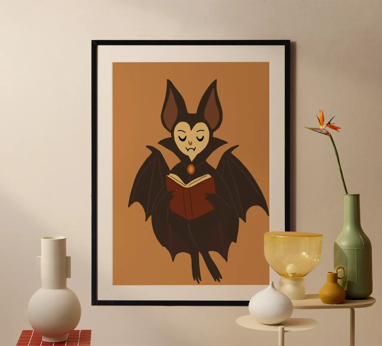 Pipistrello carino che legge il libro spettrale di Halloween poster da vintagepod