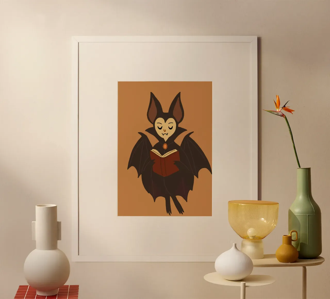 Pipistrello carino che legge il libro spettrale di Halloween poster da vintagepod