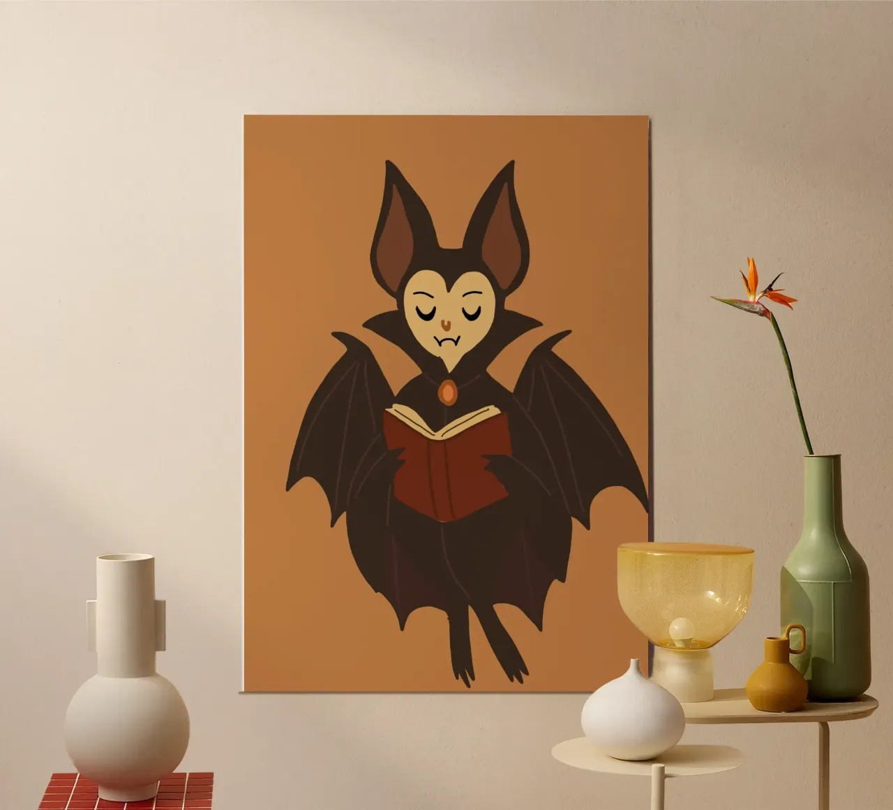Pipistrello carino che legge il libro spettrale di Halloween poster da vintagepod