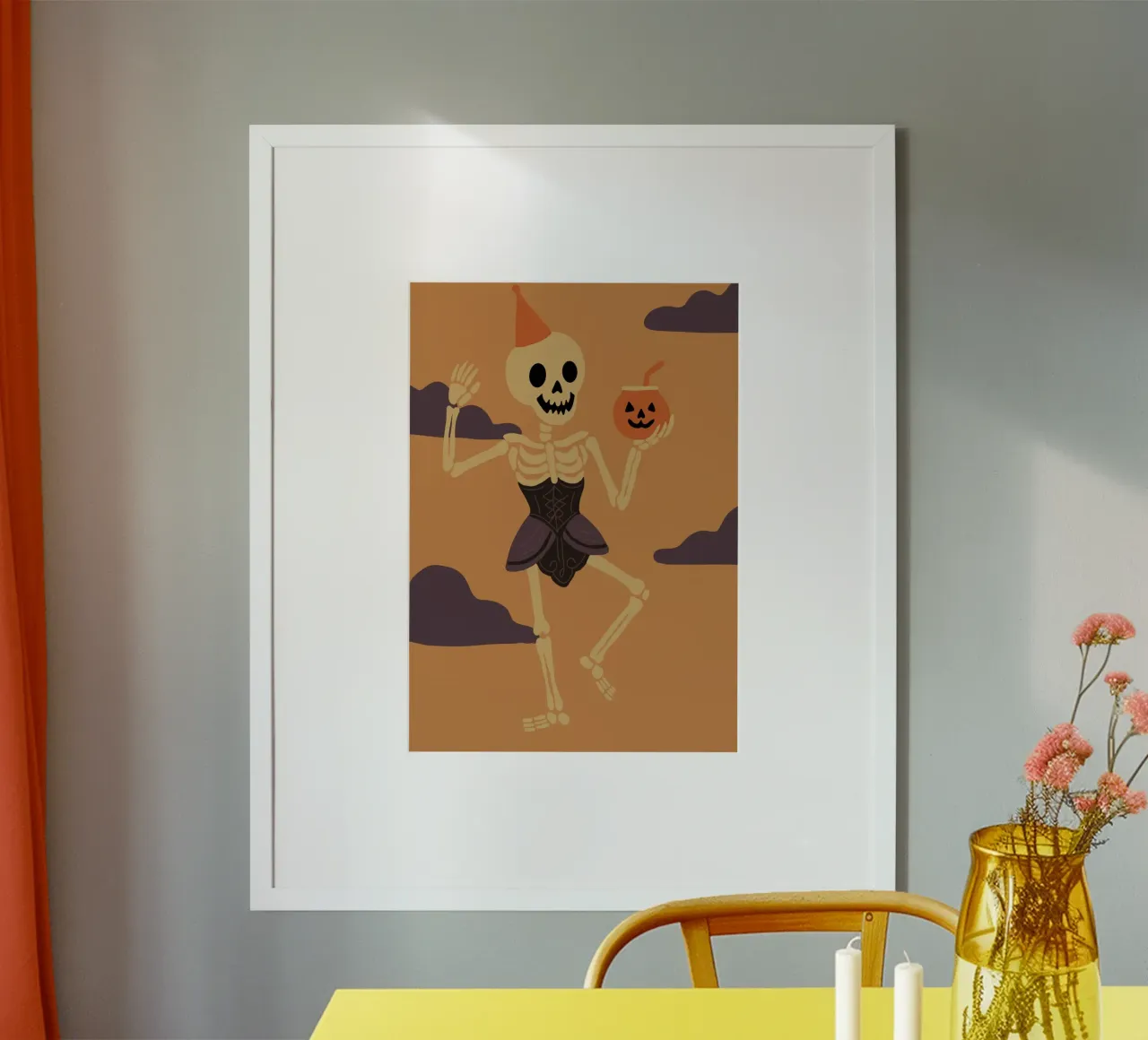 Carino Scheletro Party Girl Halloween Art poster da vintagepod