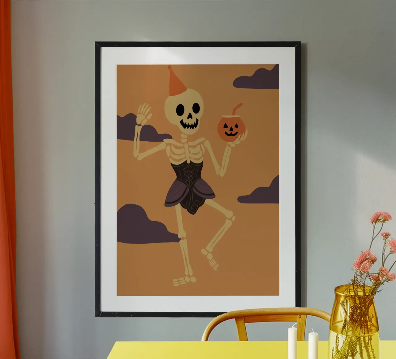 Carino Scheletro Party Girl Halloween Art poster da vintagepod