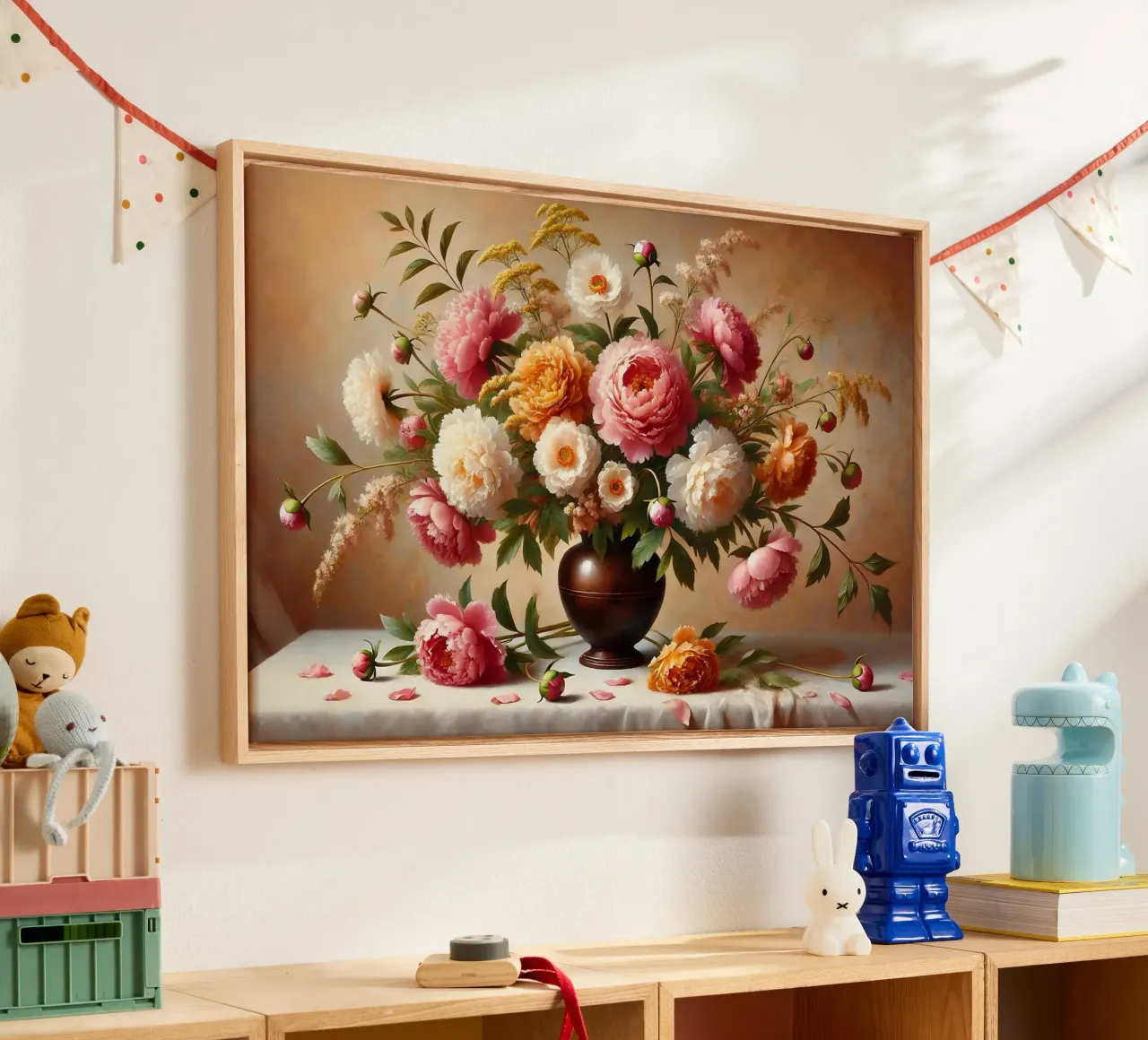 Bouquet di peonie vittoriane tela con Cornice a cassetta da VintageBotanics
