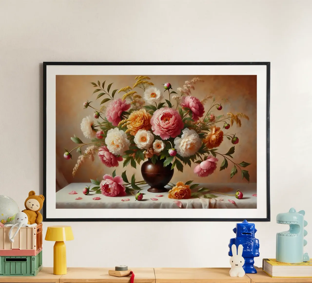 Bouquet di peonie vittoriane poster con telaio in plastica da VintageBotanics