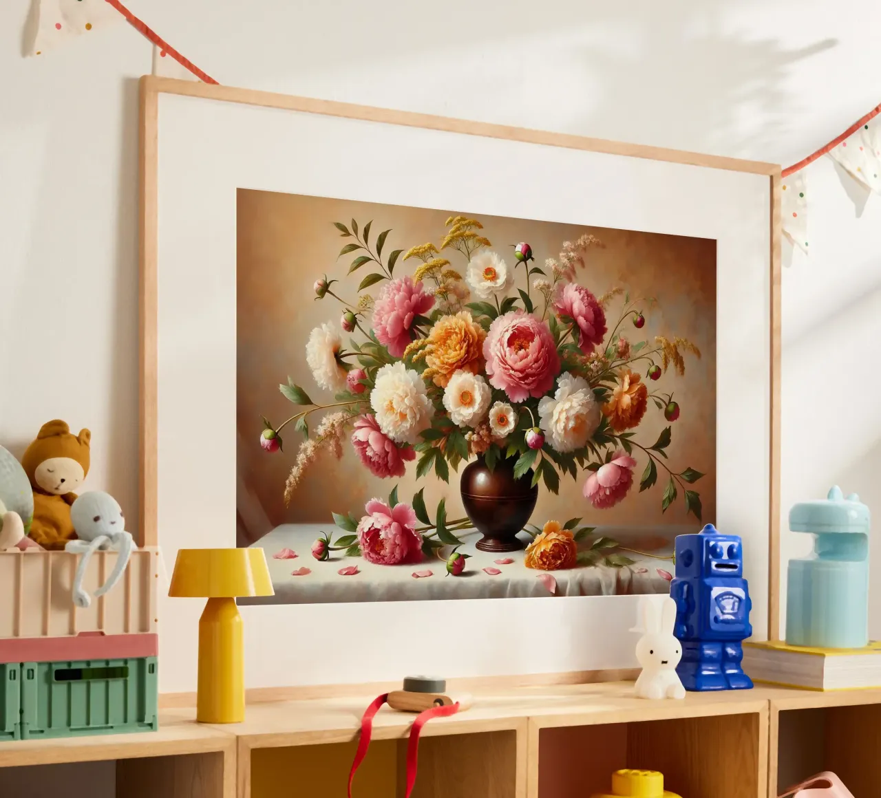 Bouquet di peonie vittoriane poster con telaio in plastica da VintageBotanics