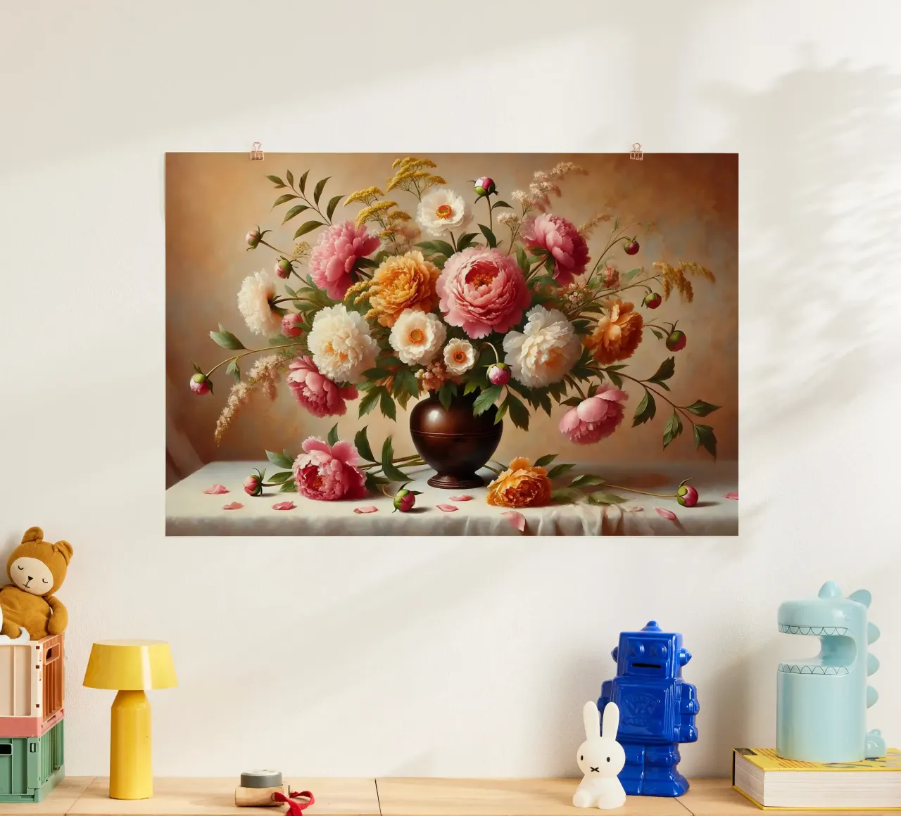 Bouquet di peonie vittoriane poster con telaio in plastica da VintageBotanics