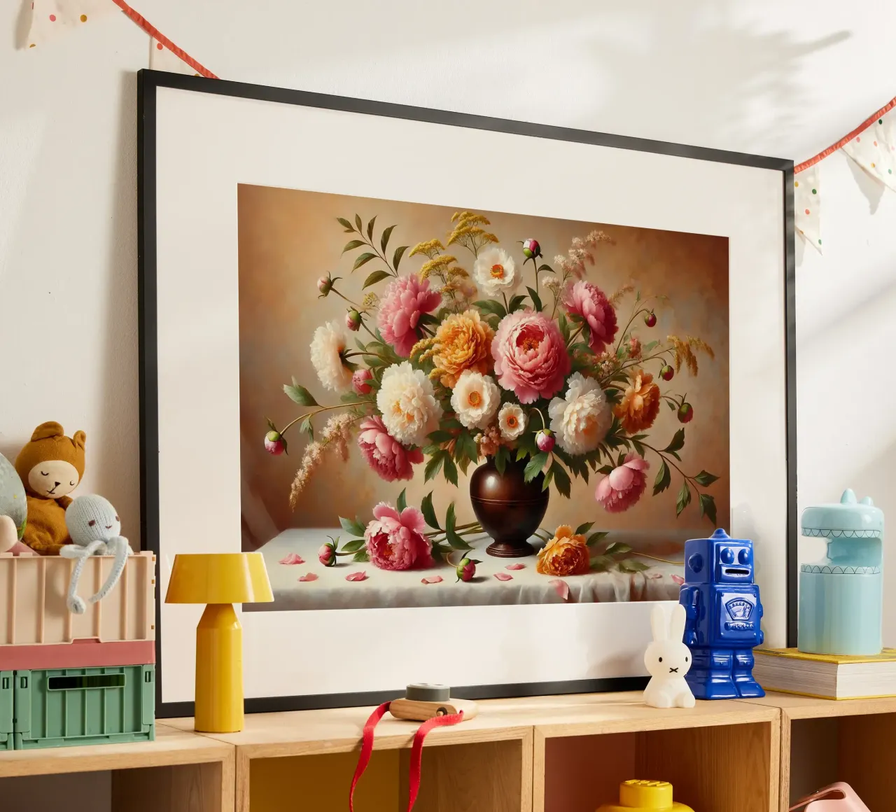 Bouquet di peonie vittoriane poster con telaio in plastica da VintageBotanics