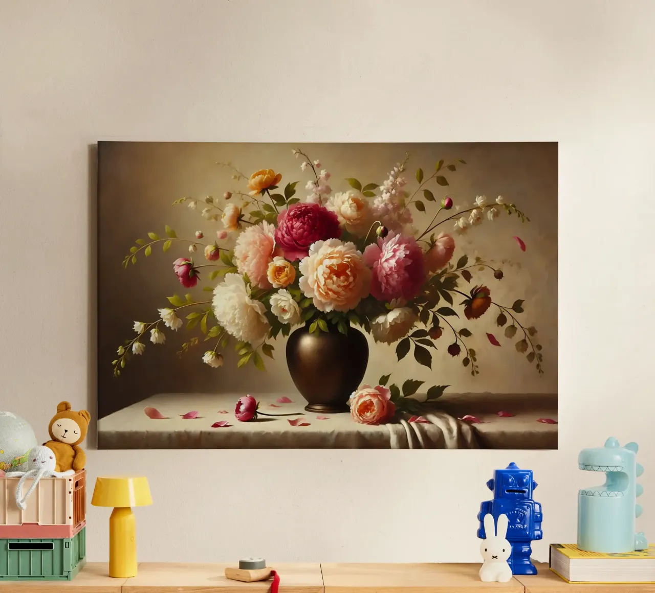 Bouquet di peonie vittoriane tela con Cornice a cassetta da VintageBotanics