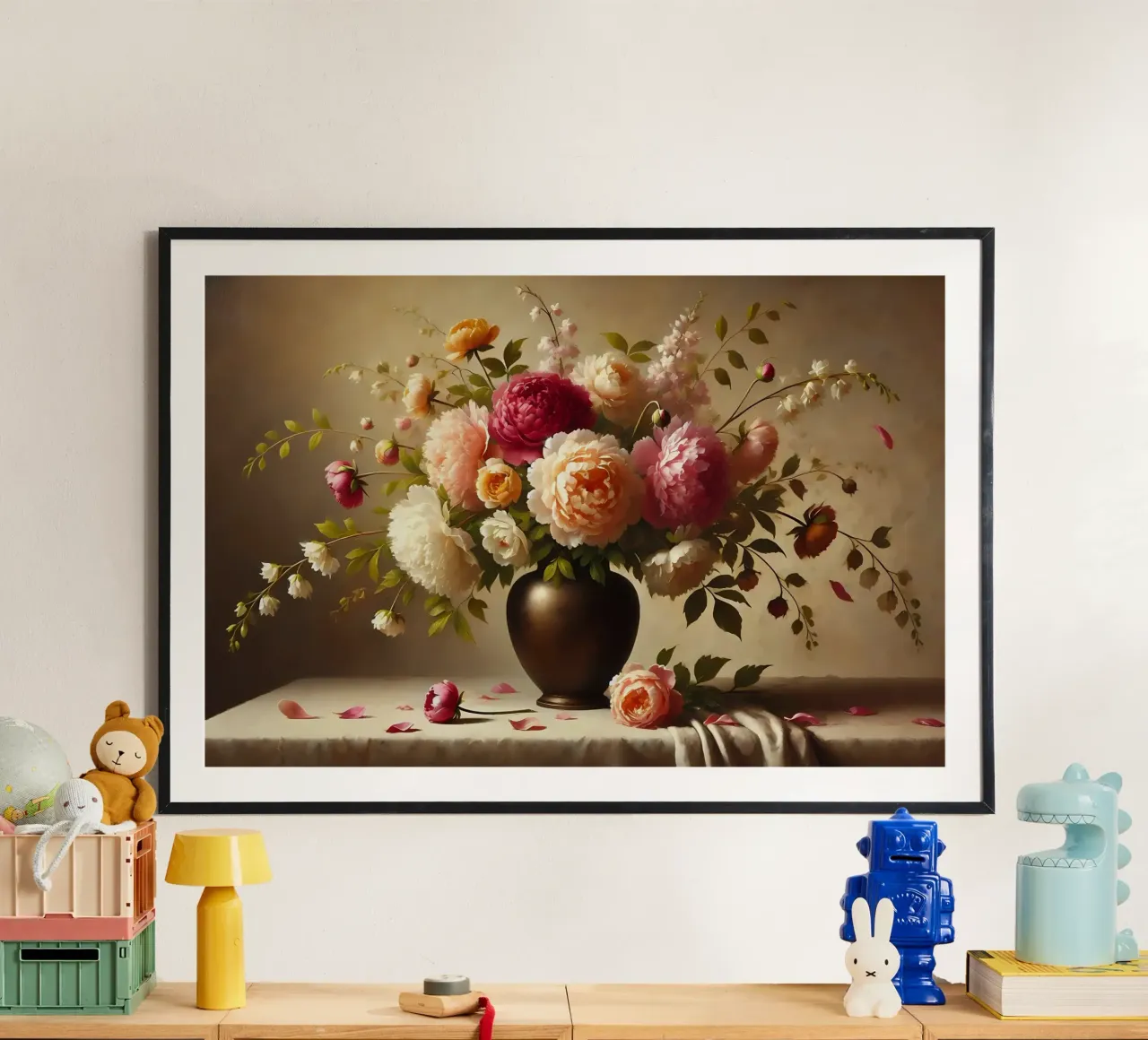 Bouquet di peonie vittoriane poster con telaio in plastica da VintageBotanics