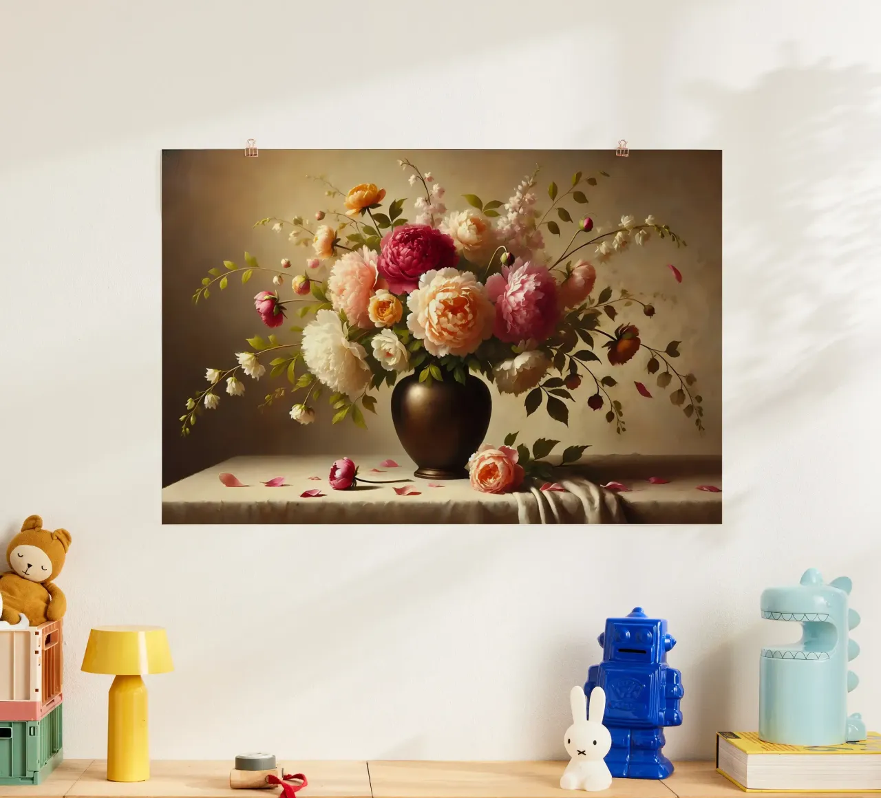 Bouquet di peonie vittoriane poster con telaio in plastica da VintageBotanics