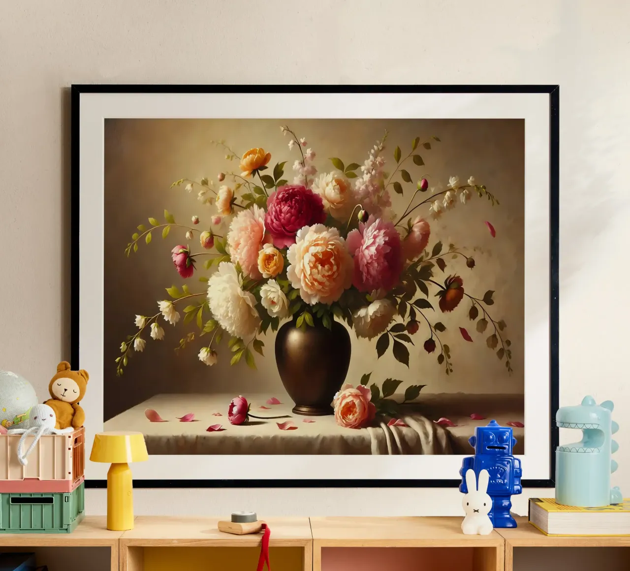 Bouquet di peonie vittoriane poster con telaio in plastica da VintageBotanics