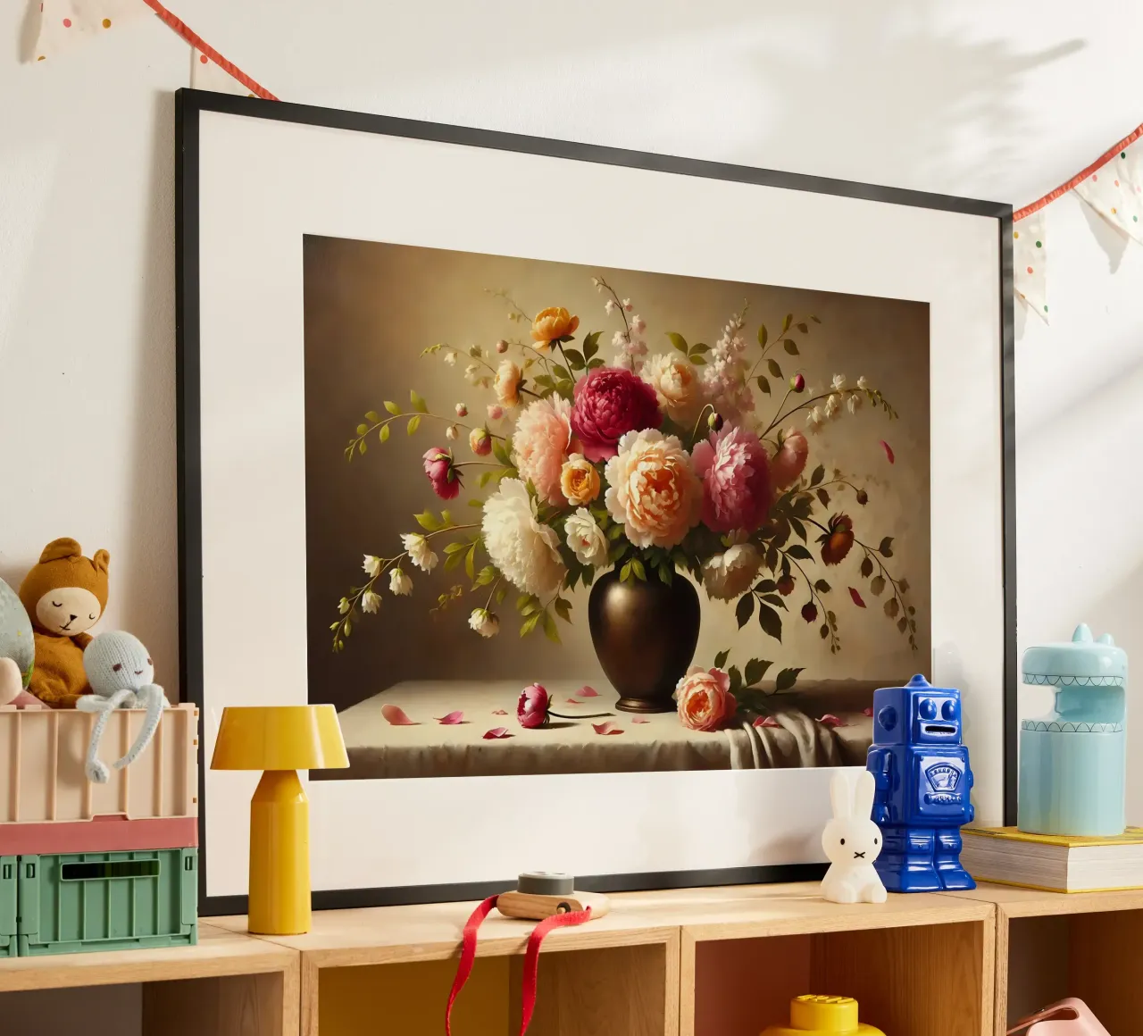 Bouquet di peonie vittoriane poster con telaio in plastica da VintageBotanics