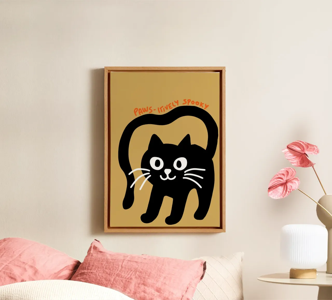 Paws-itively Gatto nero spettrale Poster tela con Cornice a cassetta da vintagepod
