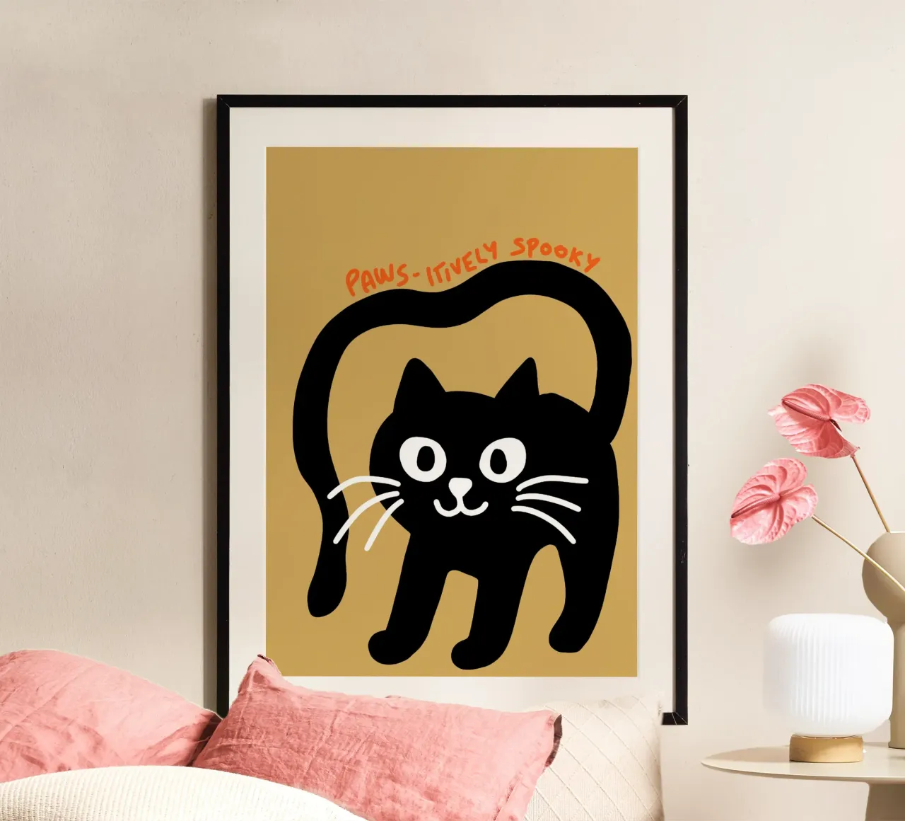 Paws-itively Gatto nero spettrale Poster poster con telaio in alluminio da vintagepod