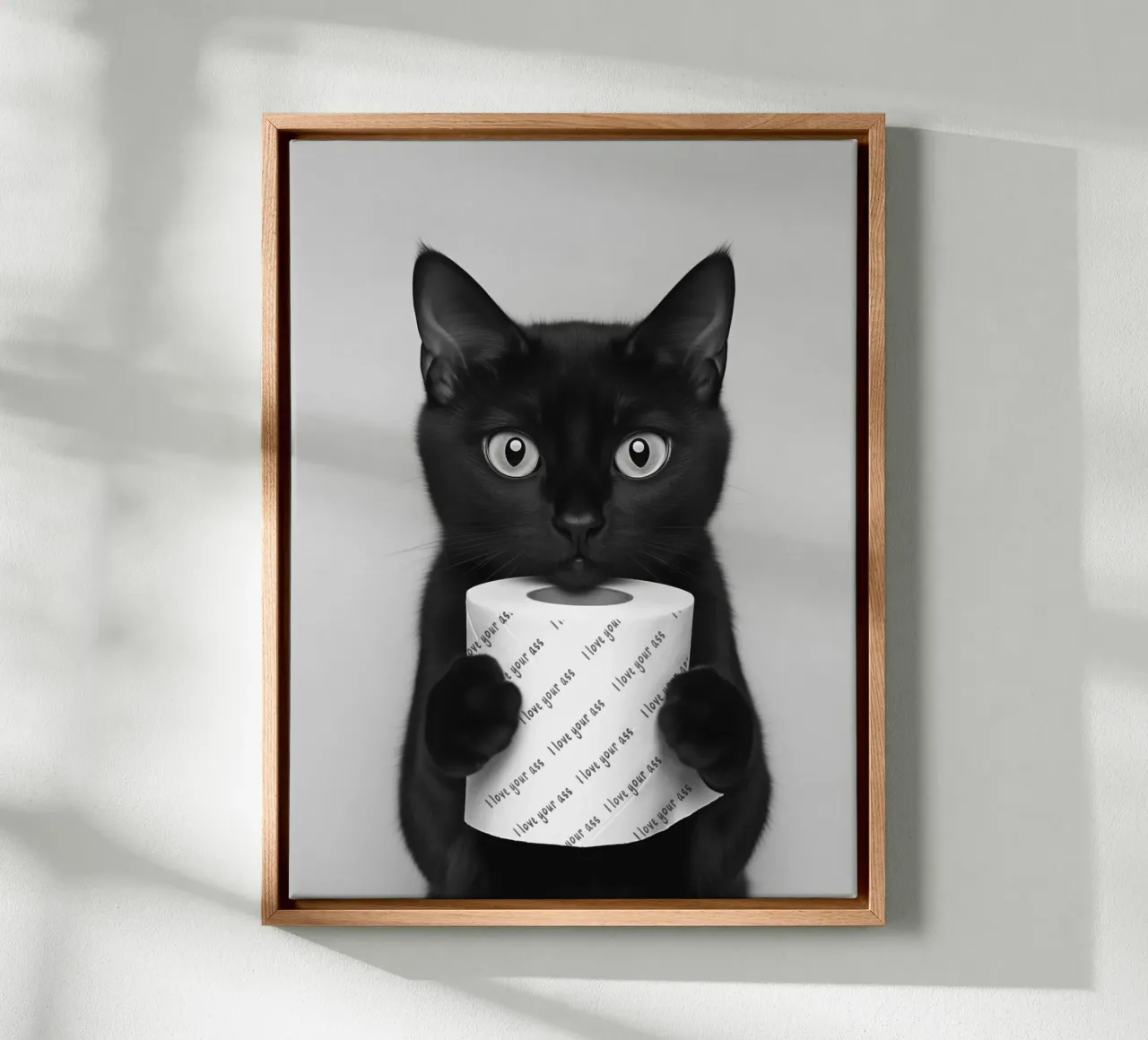 Toilet humour with a cat canvas with Floater frame by Carinaprint
