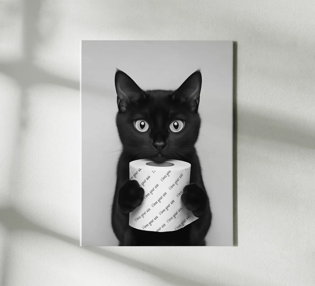 Toilet humour with a cat canvas with Floater frame by Carinaprint