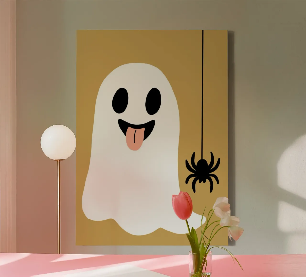 Schattige Halloween Spook & Spin Kunstdruk - Griezelig Leuke Decoratie canvas met Baklijst van vintagepod
