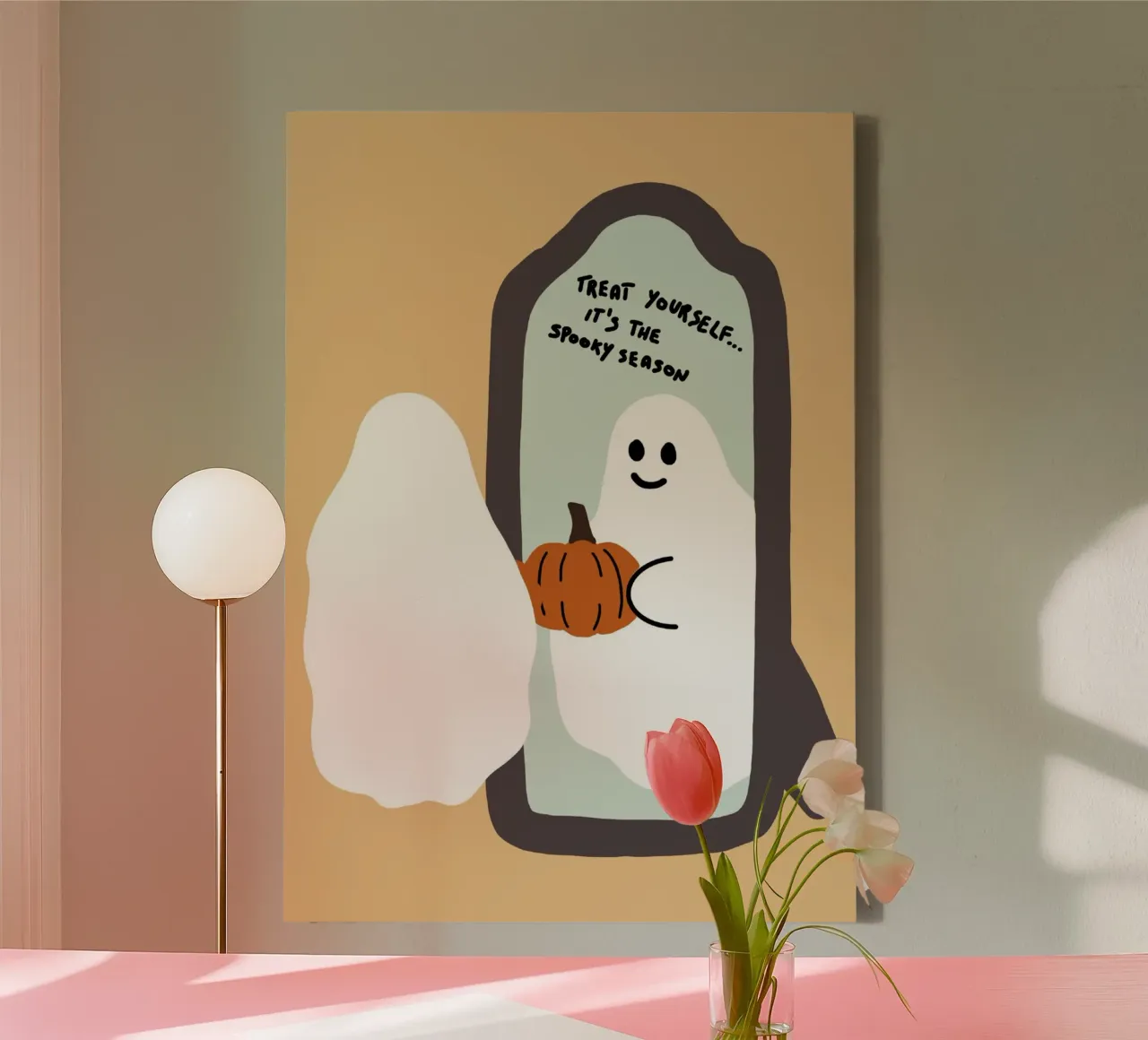 "Gönnen Sie sich" Geist & Kürbis Poster - Halloween Dekoration Leinwand mit Schattenfugenrahmen von vintagepod