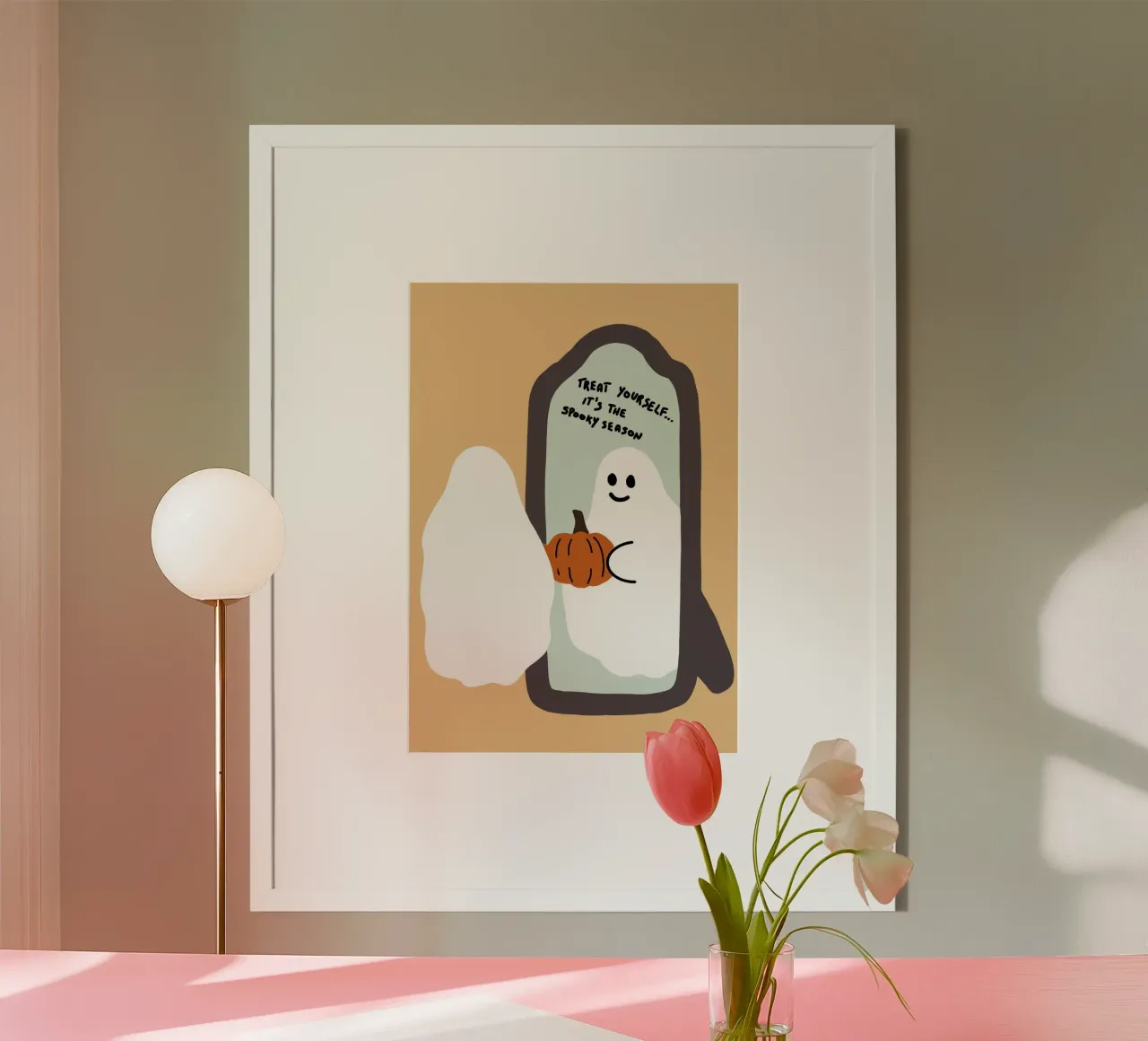 Poster "Regalati un fantasma e una zucca" - Decorazione di Halloween poster con telaio in alluminio da vintagepod
