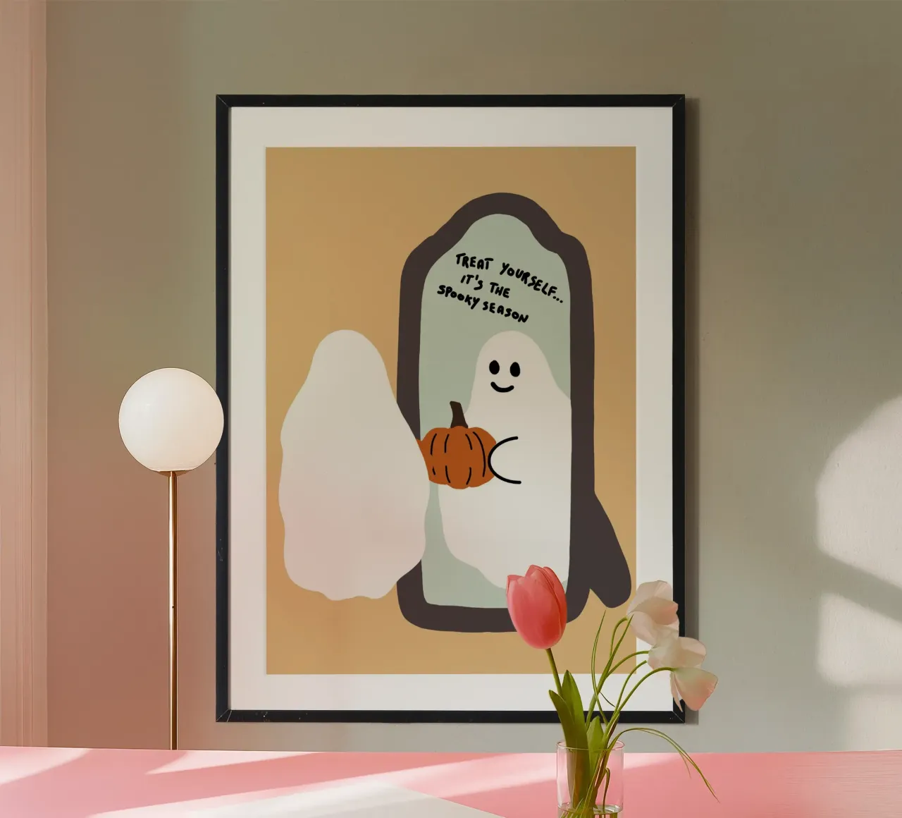 Poster "Regalati un fantasma e una zucca" - Decorazione di Halloween poster con telaio in alluminio da vintagepod