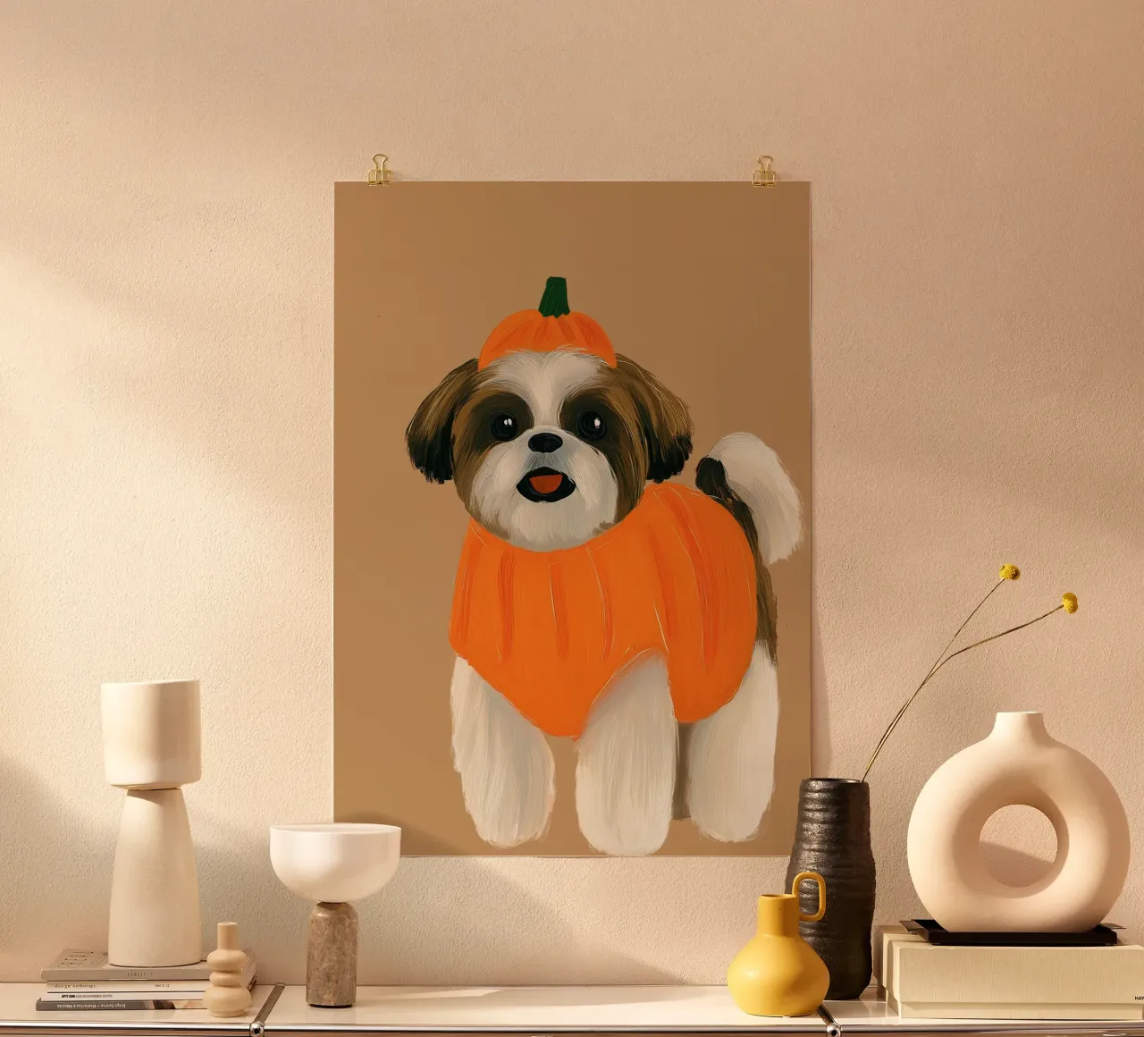 Stampa d'arte del costume da zucca di Shih Tzu carino poster da vintagepod