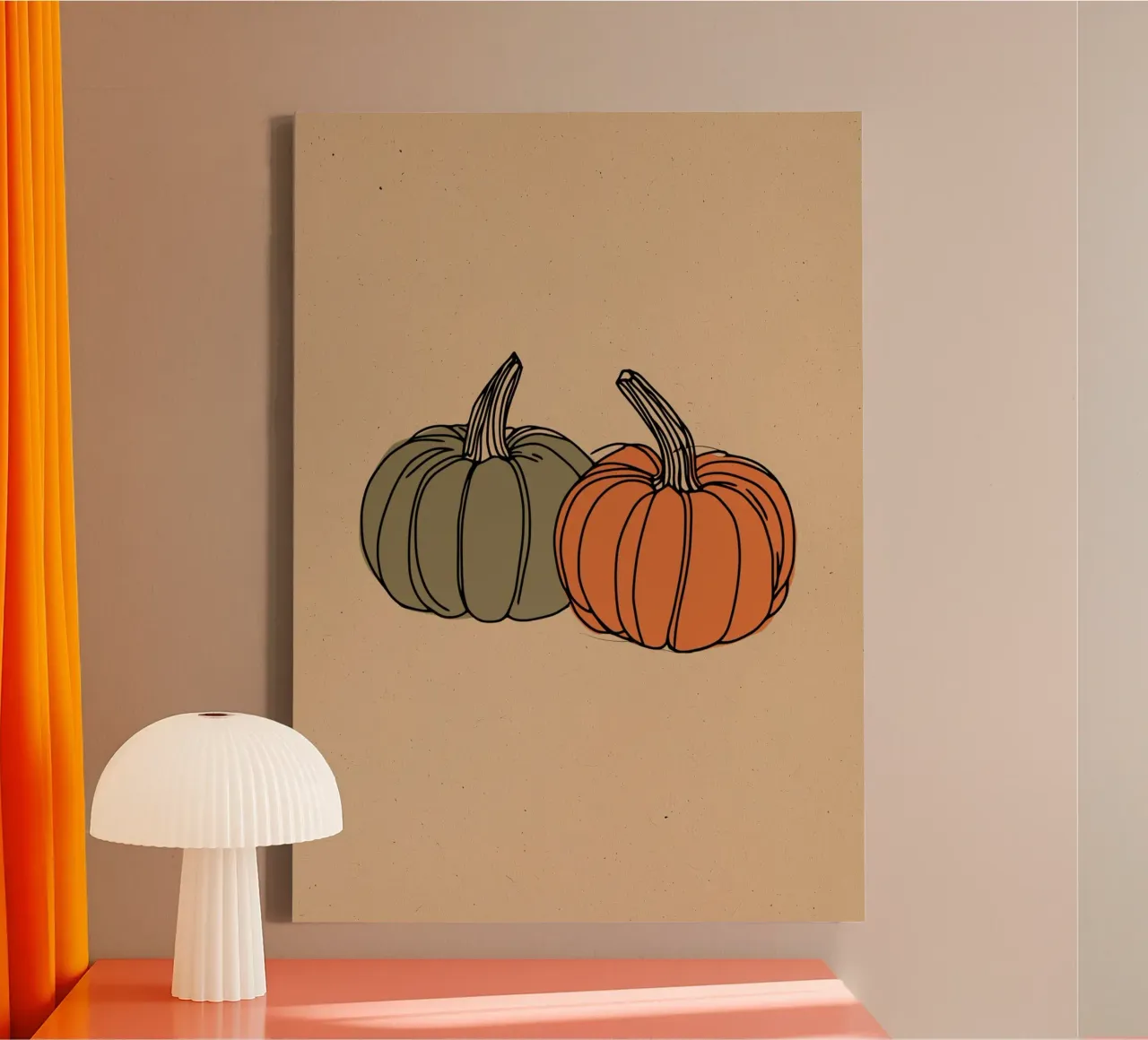 Boho Pompoen Duo Kunstdruk - Herfstdecoratie canvas met Baklijst van vintagepod