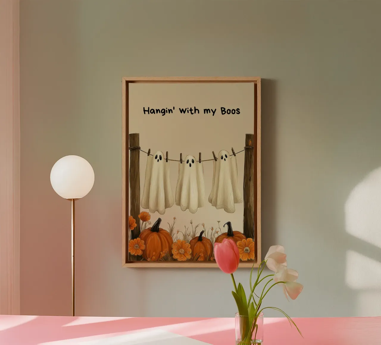 "Hangin' with my Boos" Halloween Kunstdruck Leinwand mit Schattenfugenrahmen von vintagepod