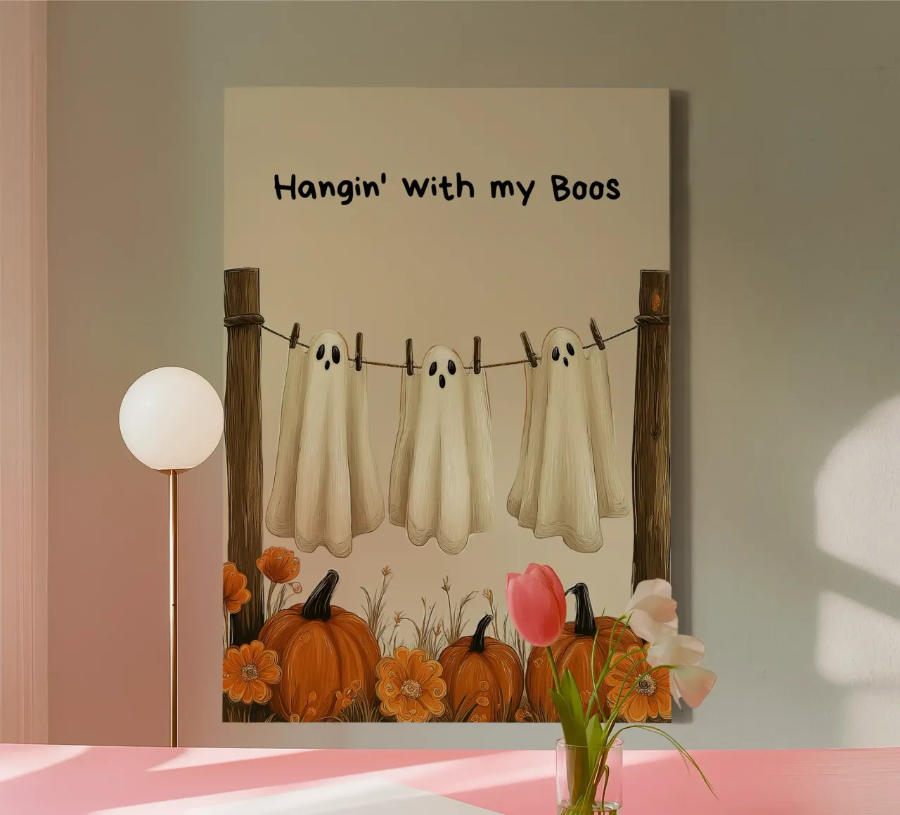 "Hangin' with my Boos" Halloween Kunstdruck Leinwand mit Schattenfugenrahmen von vintagepod