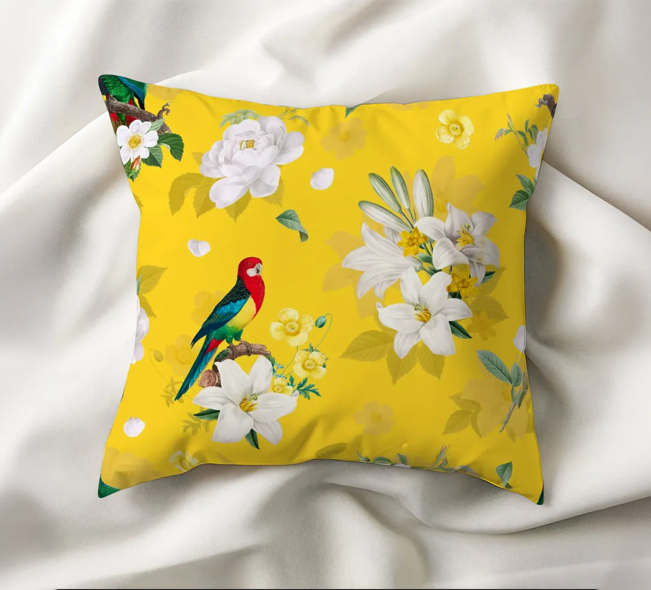Floral Parrot's Garden Jaune coussin de FabiWes
