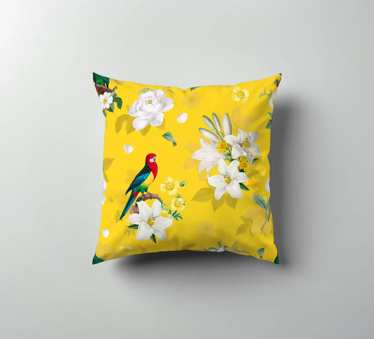 Floral Parrot's Garden Jaune coussin de FabiWes