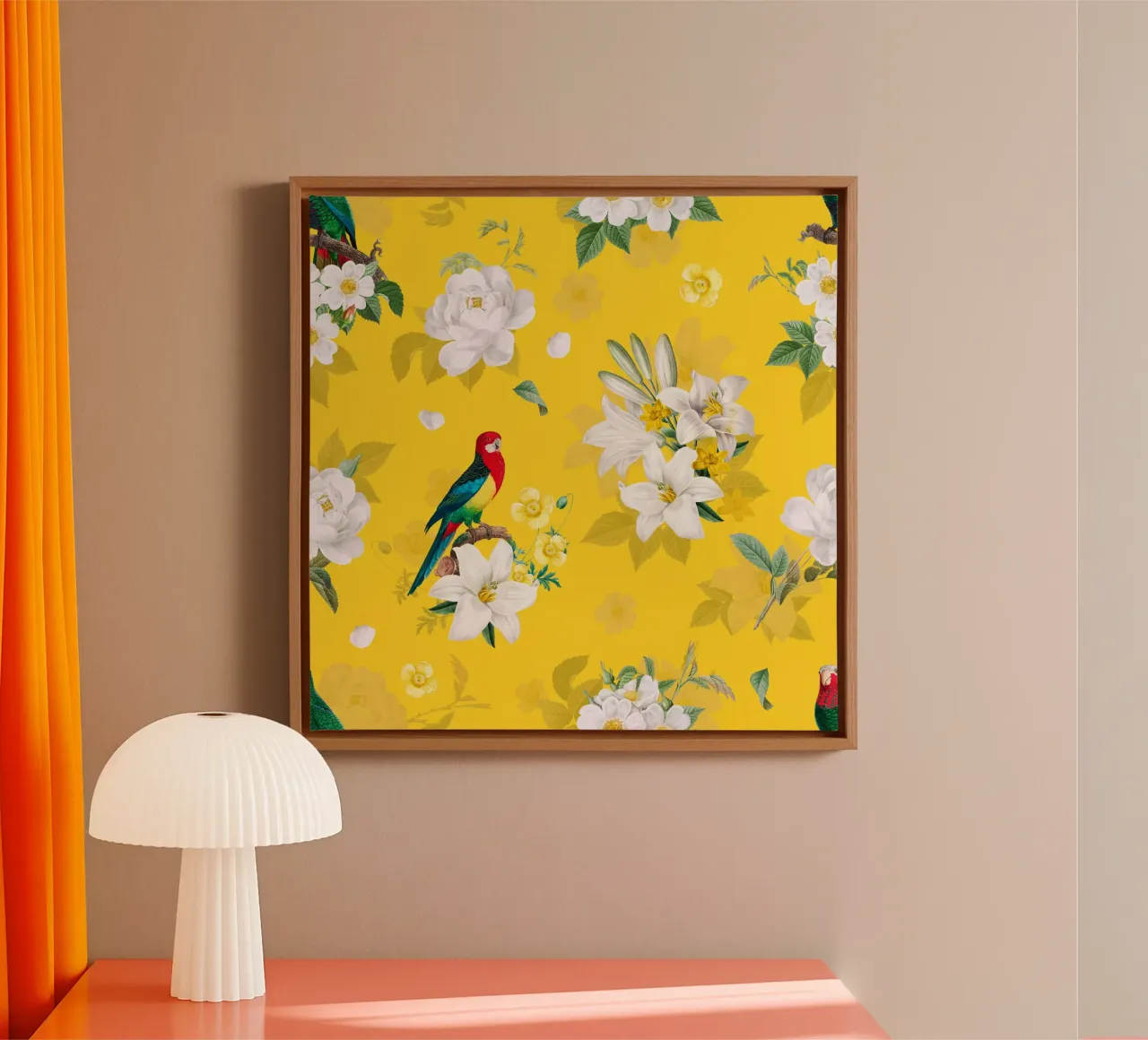 Bloementuin Papegaai Geel canvas met Baklijst van FabiWes