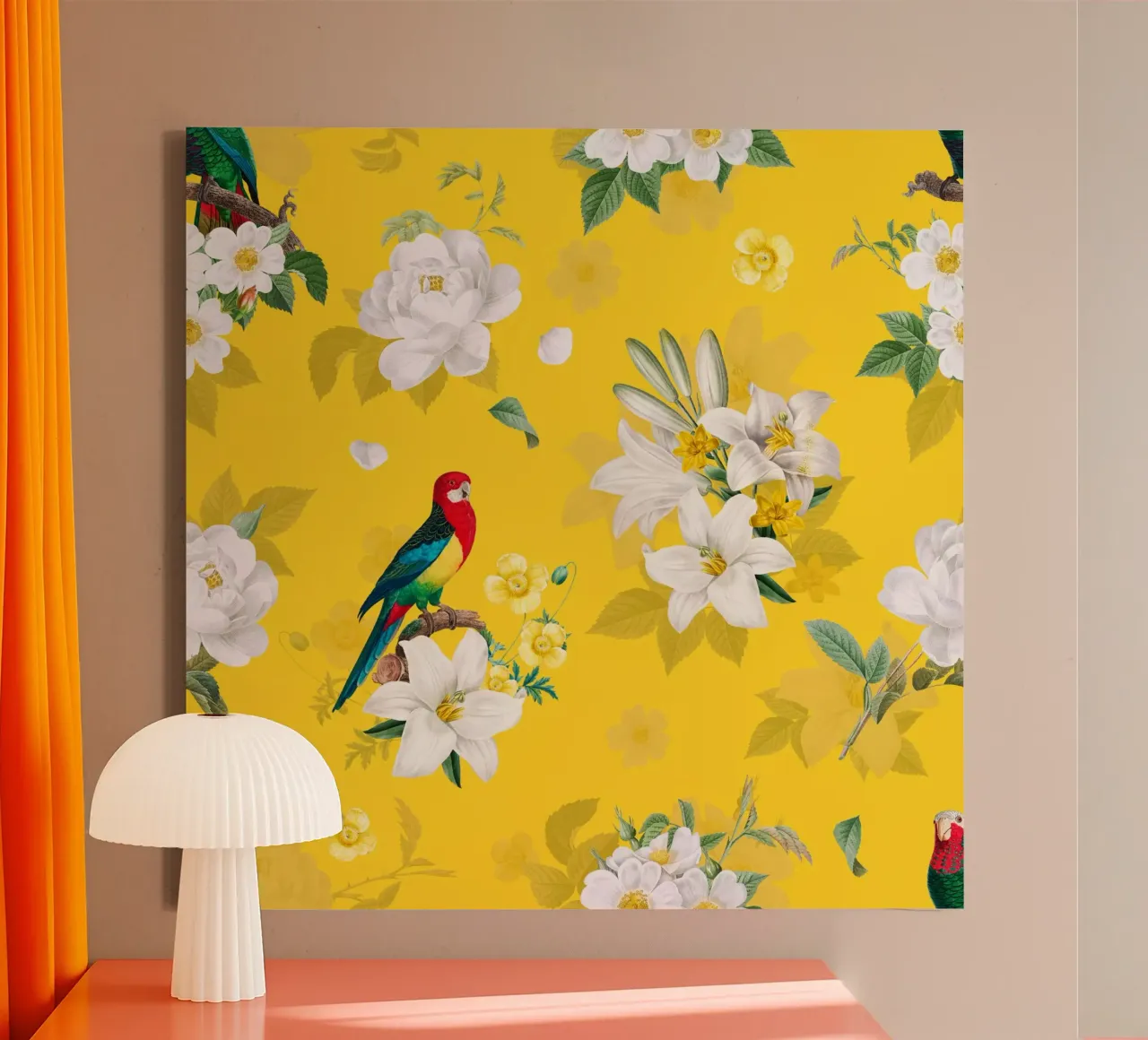 Bloementuin Papegaai Geel canvas met Baklijst van FabiWes
