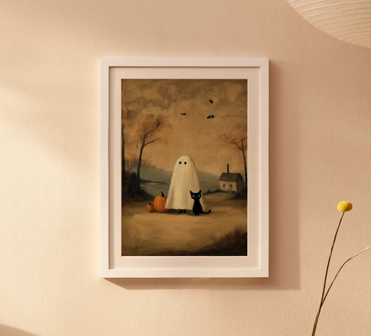 Un simpatico fantasma e un gatto nero - Arte di Halloween vintage poster da vintagepod