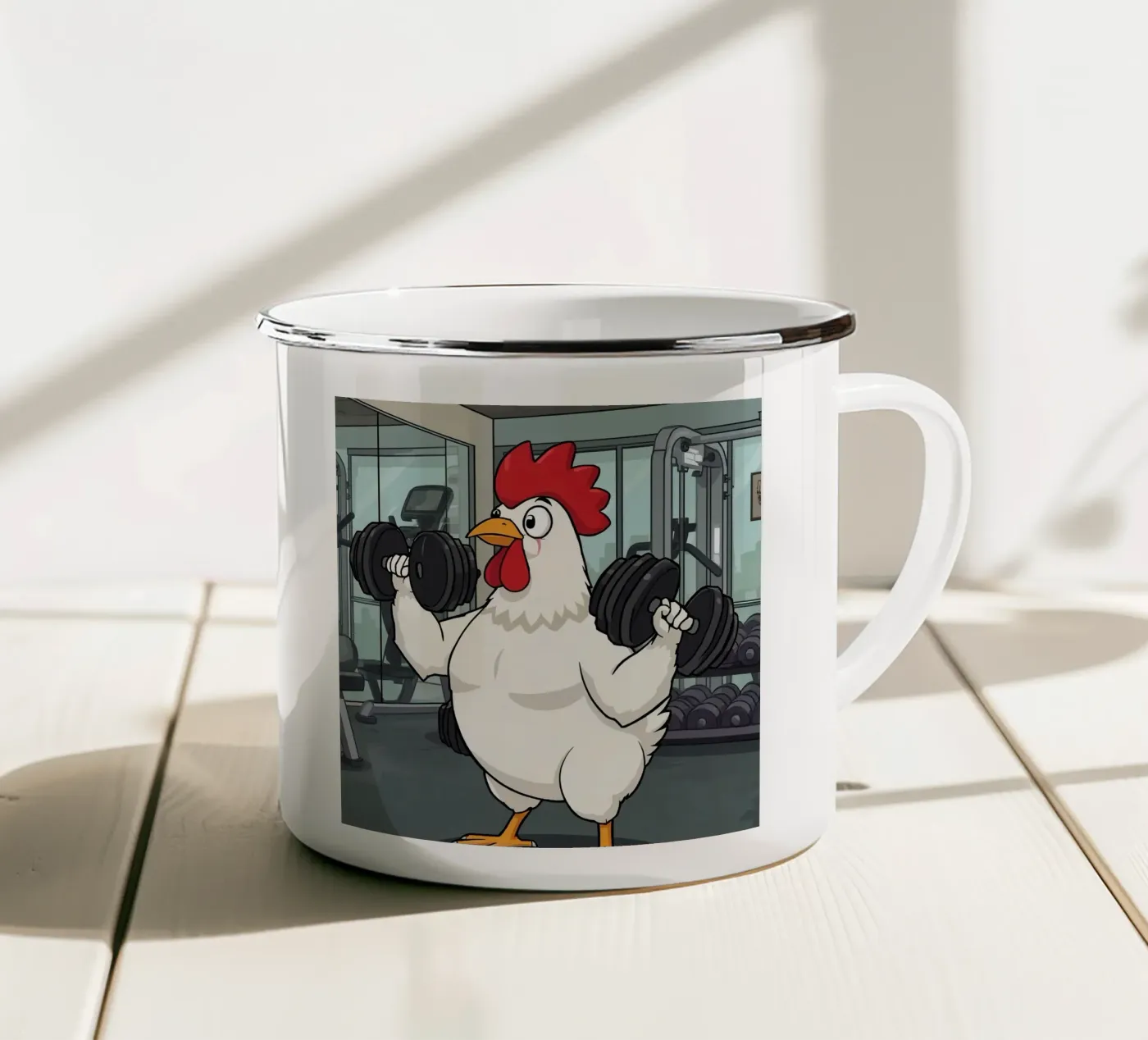 Eggcercise enamel mug by DesignDoodle