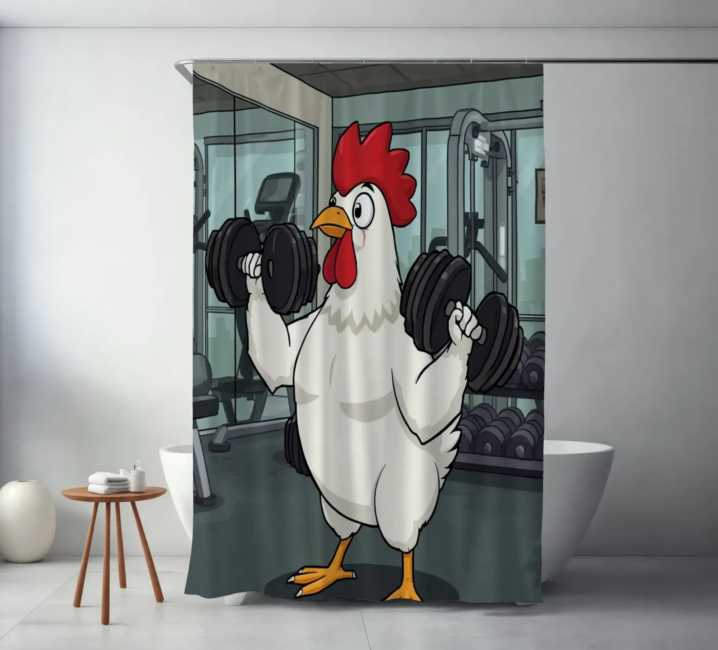 Eggcercise shower curtain by DesignDoodle