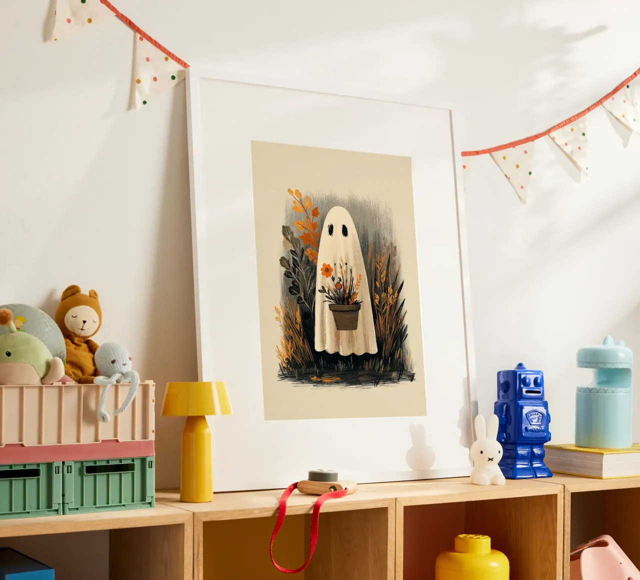 Un simpatico fantasma con una pianta - Accogliente arte di Halloween poster da vintagepod