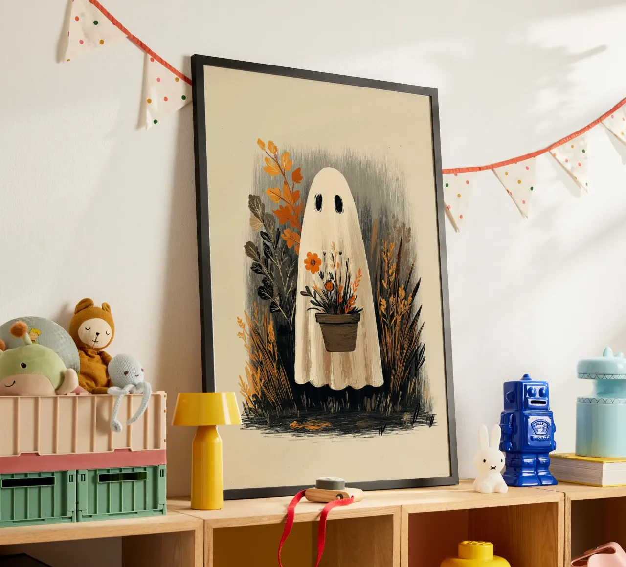 Un simpatico fantasma con una pianta - Accogliente arte di Halloween poster da vintagepod
